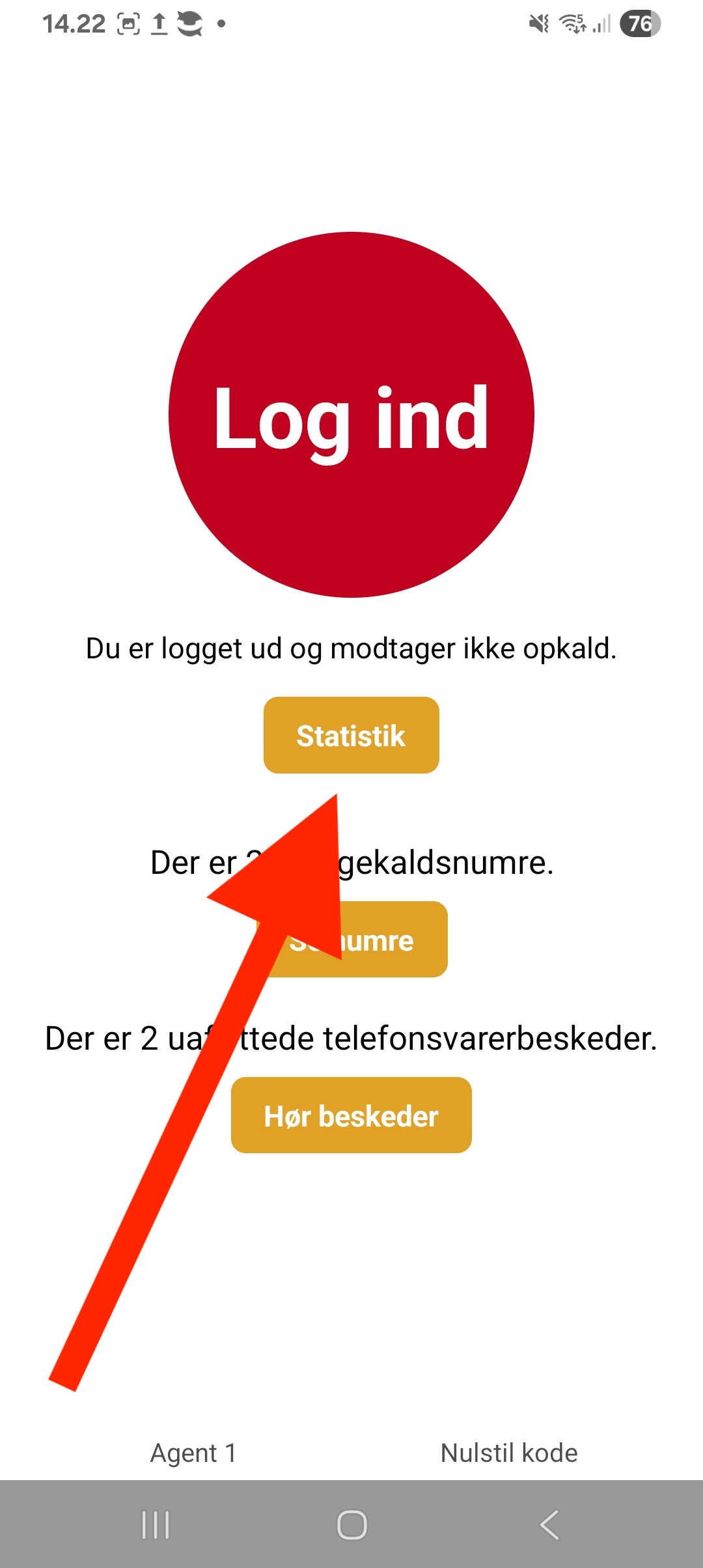 Forside med statistik knap
