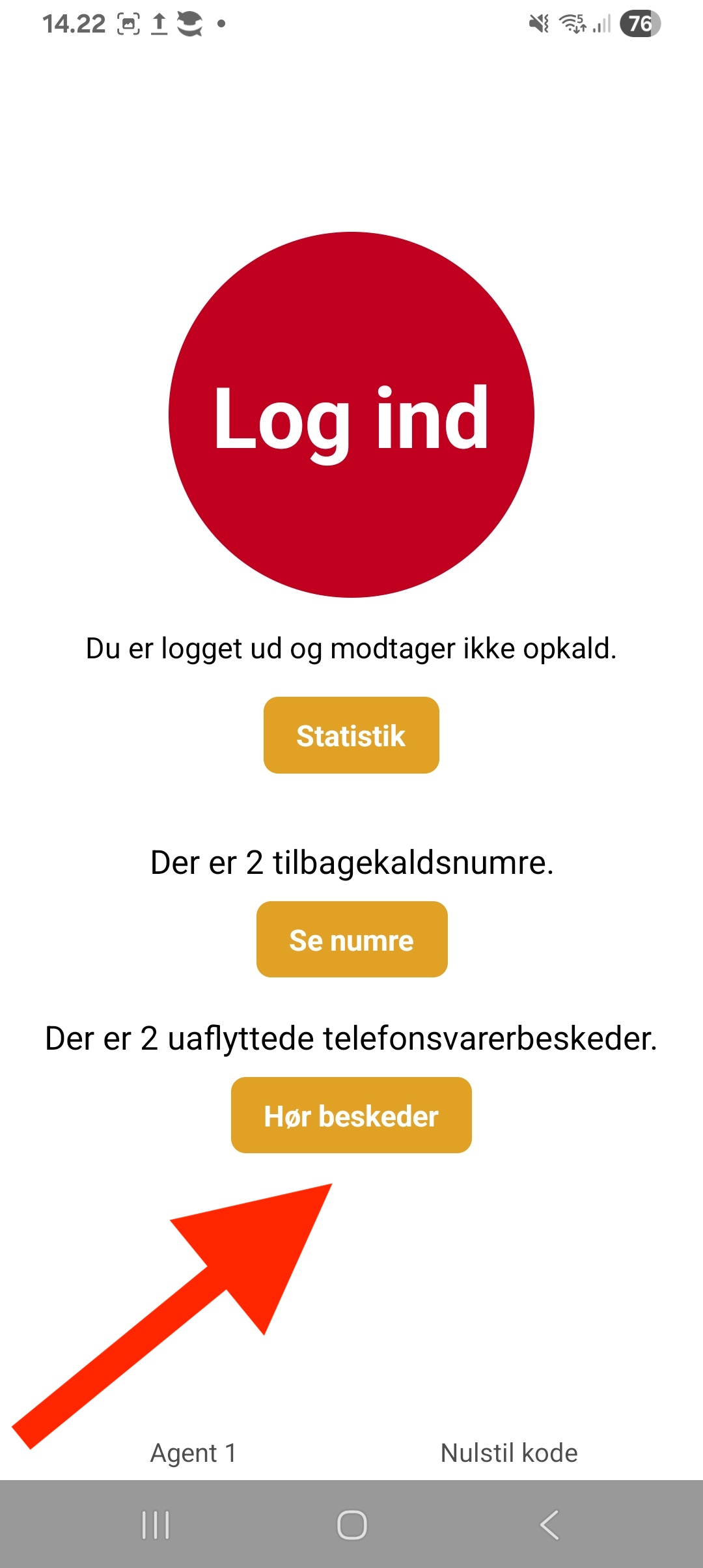 Forside med telefonsvarerbeskeder notifikation