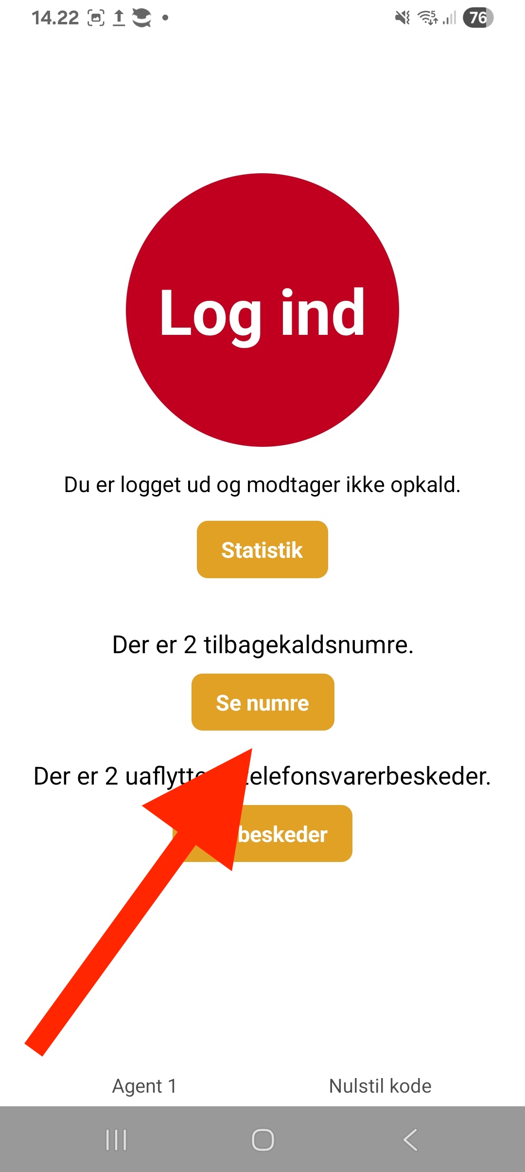 Forside med tilbagekald notifikation