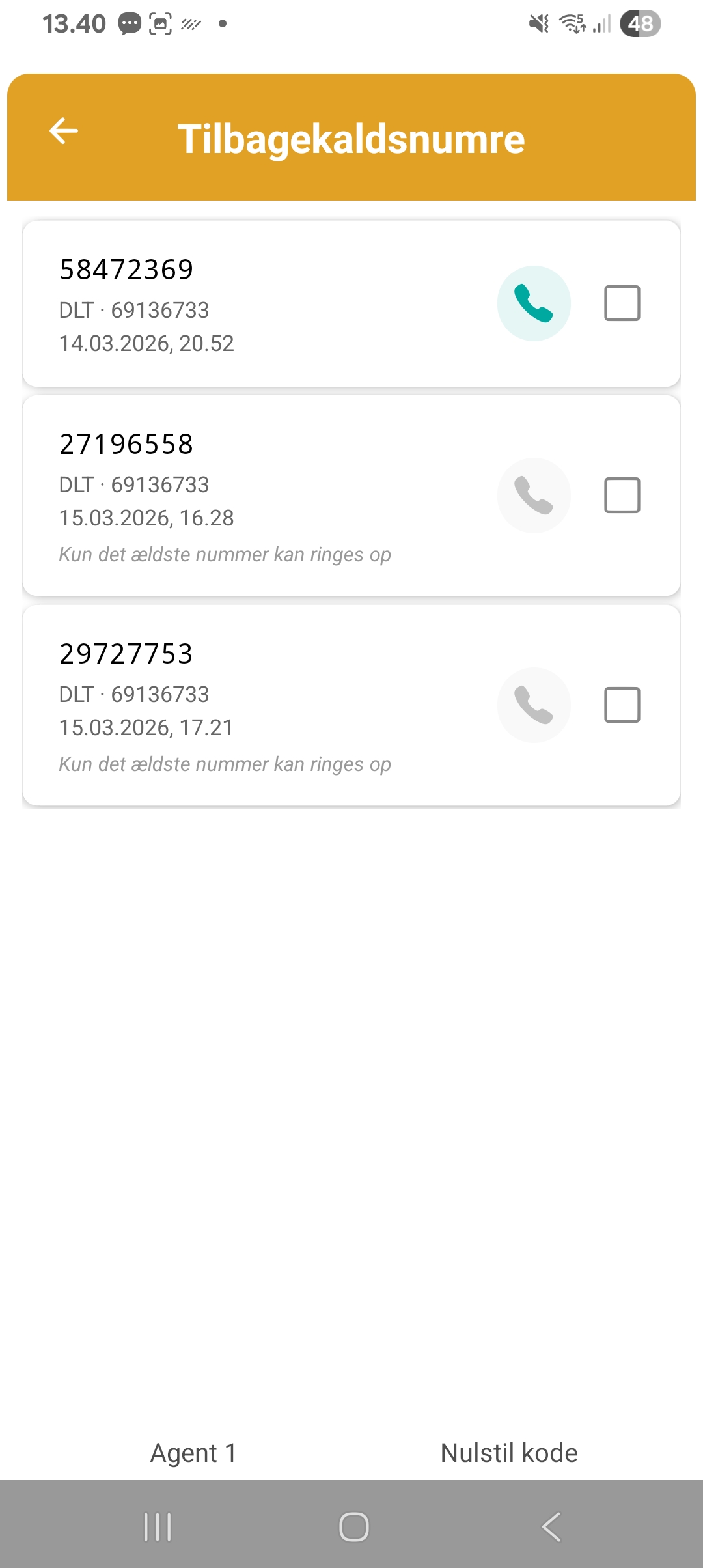 Kun det ældste nummer kan ringes op